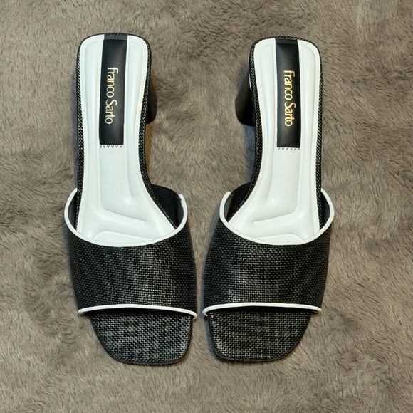 Franco Sarto Black and White Mules, Linley Slide Heeled Sandals, Size - 6.5 - Picture 2 of 11